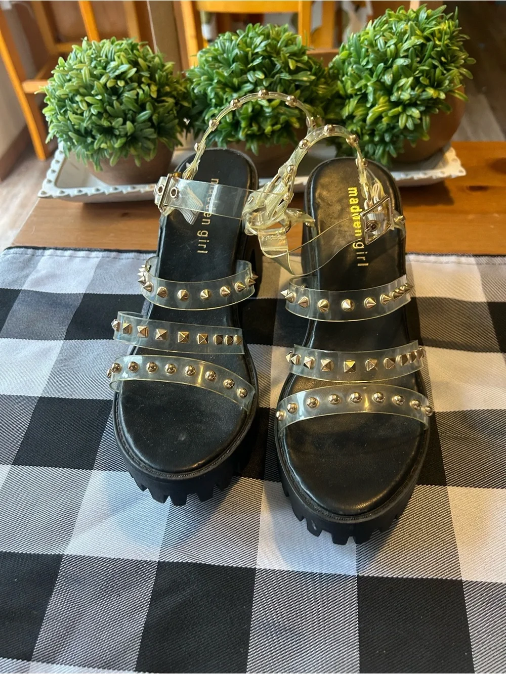 Madden Girl Black Platform Sandal with Gold Studs
